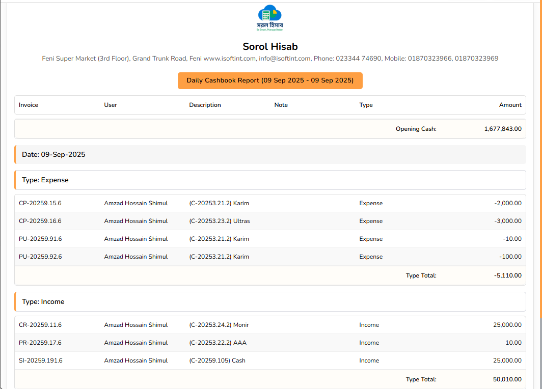 Cashbook Report